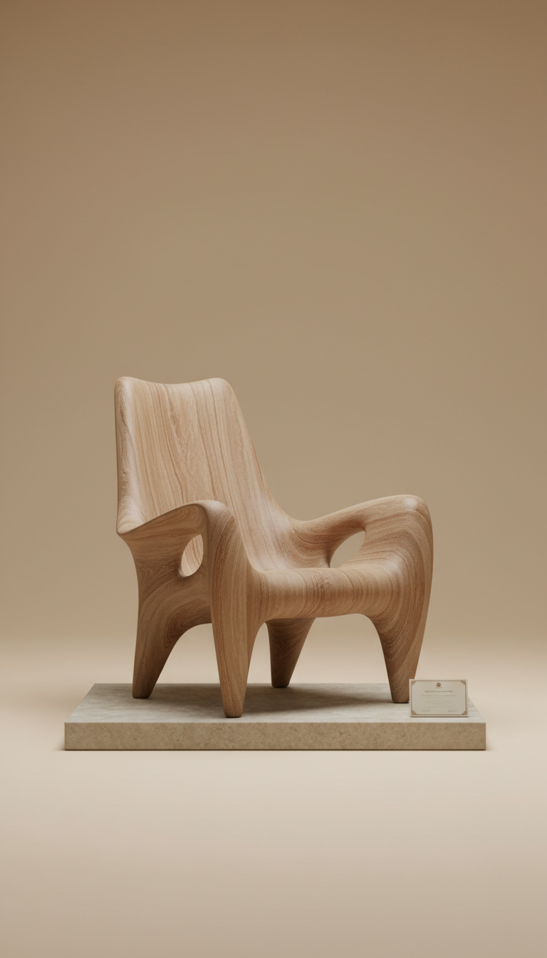 Fauteuil lounge en chêne sculpté à la main
